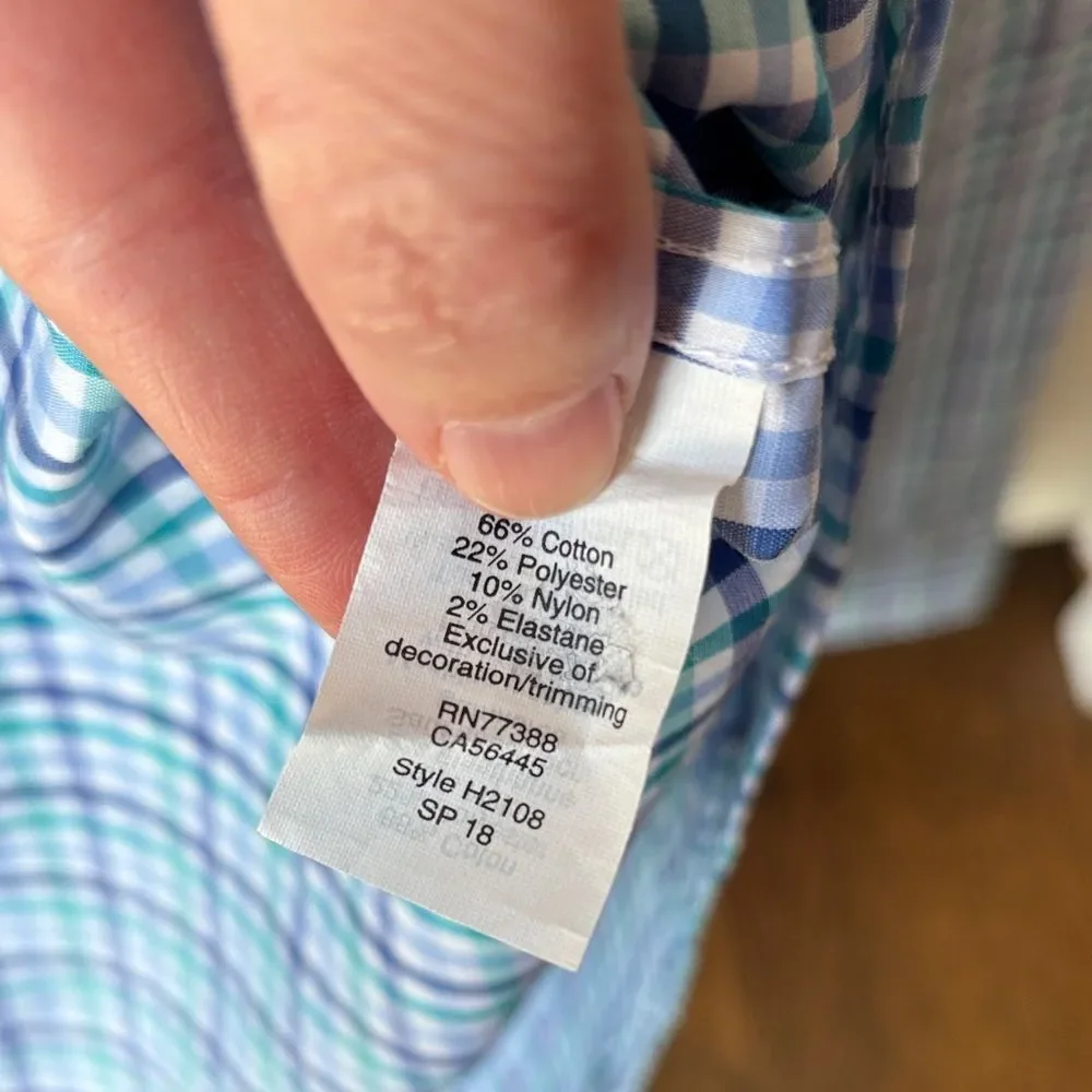 J. Crew Men’s the offshore performance Blue Green Plaid button down Shirt medium